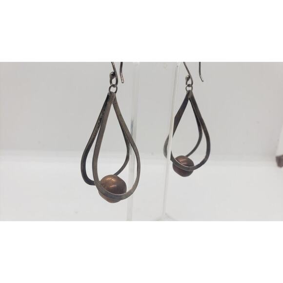 Vintage Mexico MCM 925 Sterling Silver Teardrop with Copper Ball Center 1950s - Picture 1 of 8